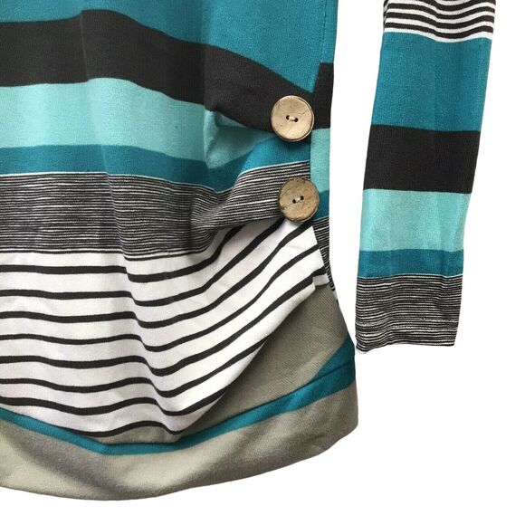 Muhadrs Sweater Womens Small Striped Gray White Black Green Blue - Picture 4 of 8